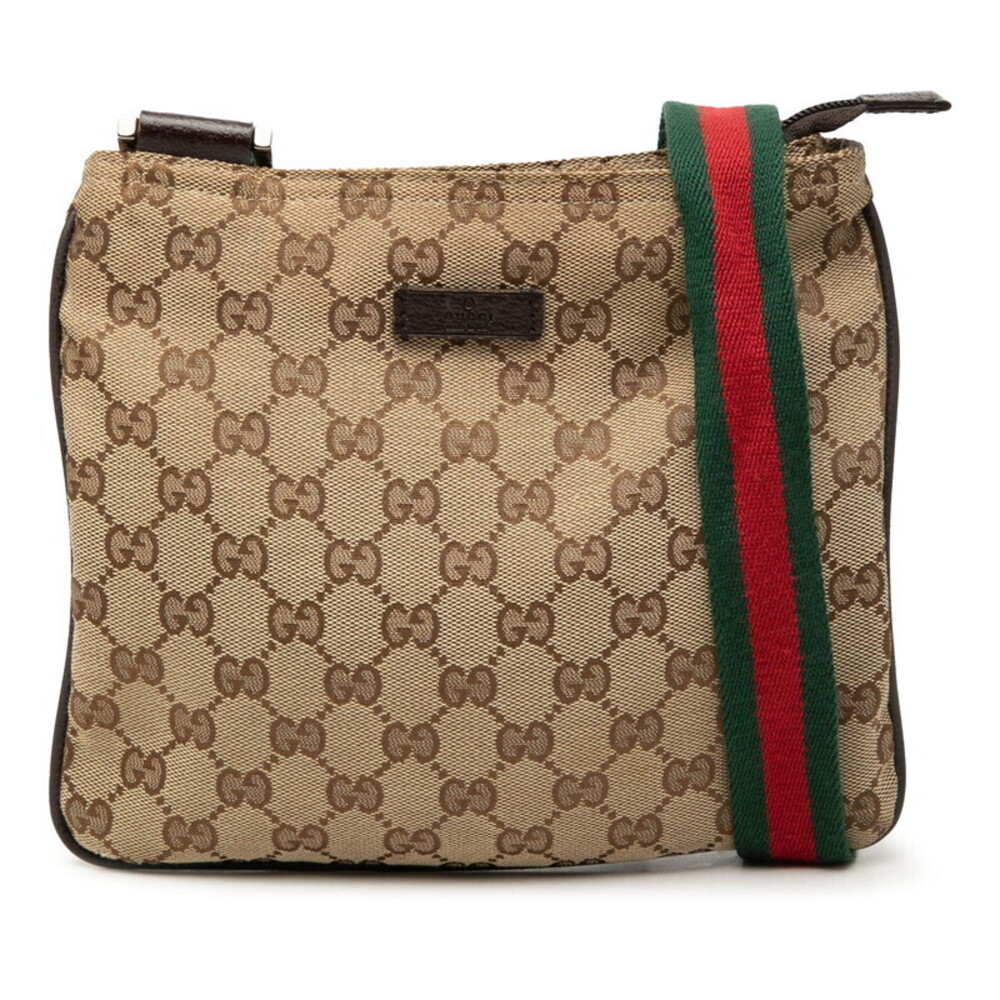 Gucci GG Canvas Sherry Crossbody Shoulder Bag Beige Multicolor Leather